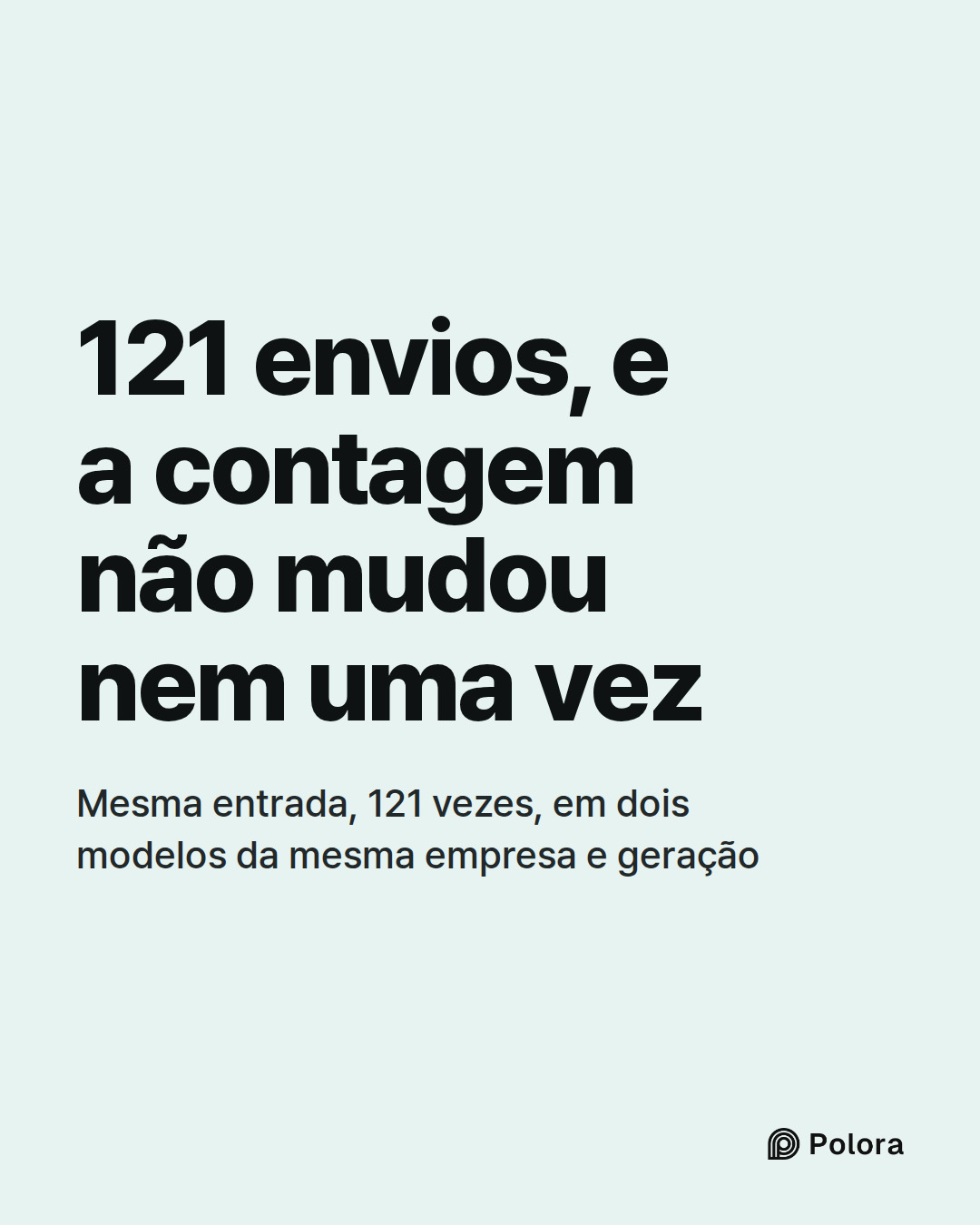 121 envios, e a contagem não mudou nem uma vez · Mesma entrada, 121 vezes, em dois modelos da mesma empresa e geração