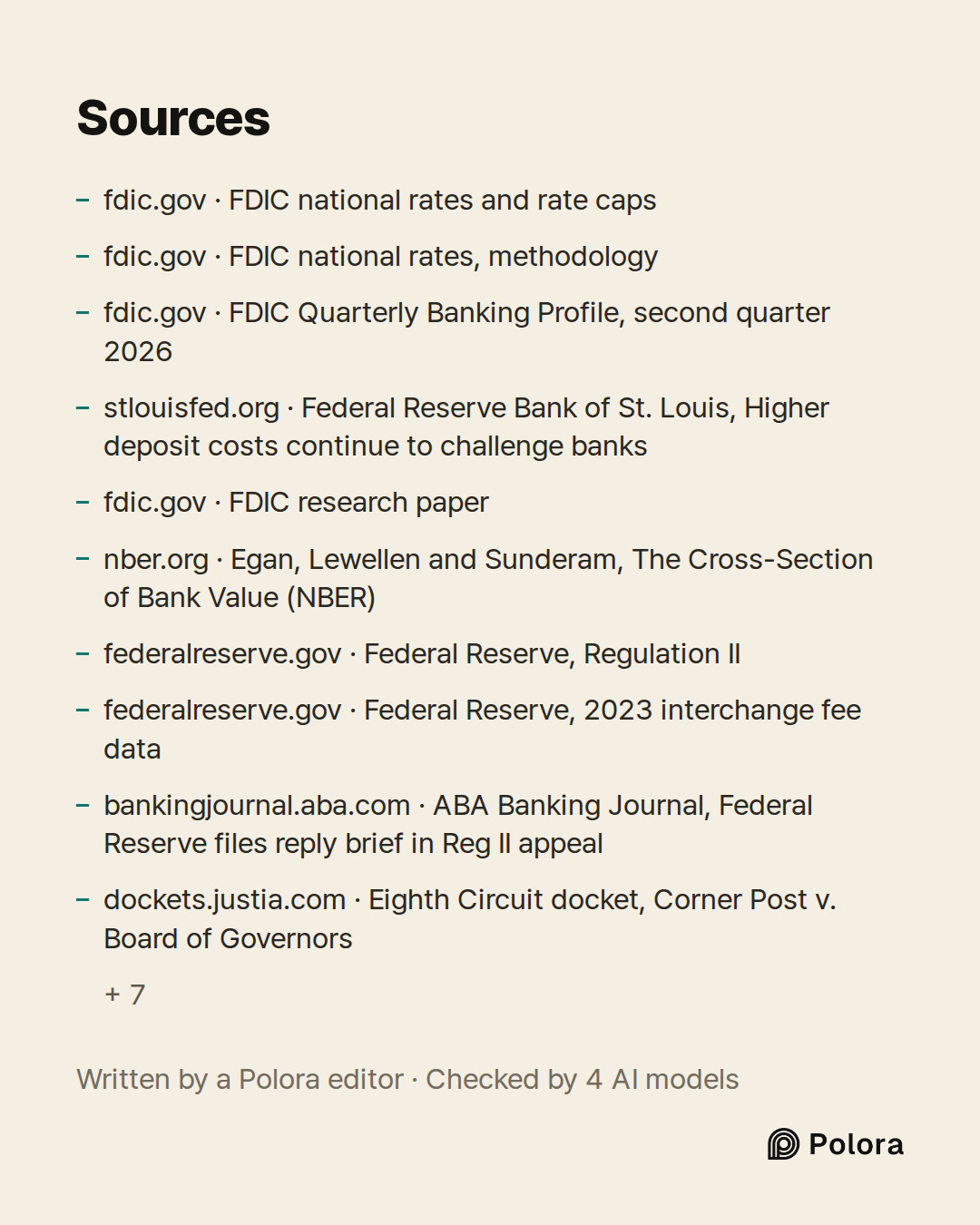 Sources 17 : fdic.gov · FDIC national rates and rate caps, fdic.gov · FDIC national rates, methodology, fdic.gov · FDIC Quarterly Banking Profile, second quarter 2026 + 14