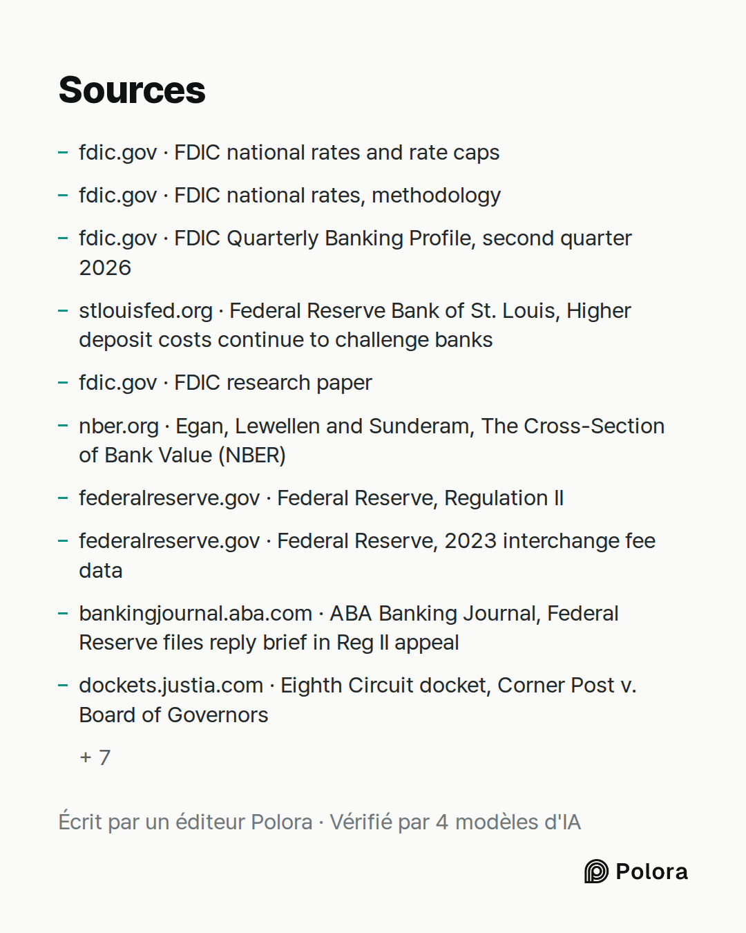 Sources 17 : fdic.gov · FDIC national rates and rate caps, fdic.gov · FDIC national rates, methodology, fdic.gov · FDIC Quarterly Banking Profile, second quarter 2026 + 14