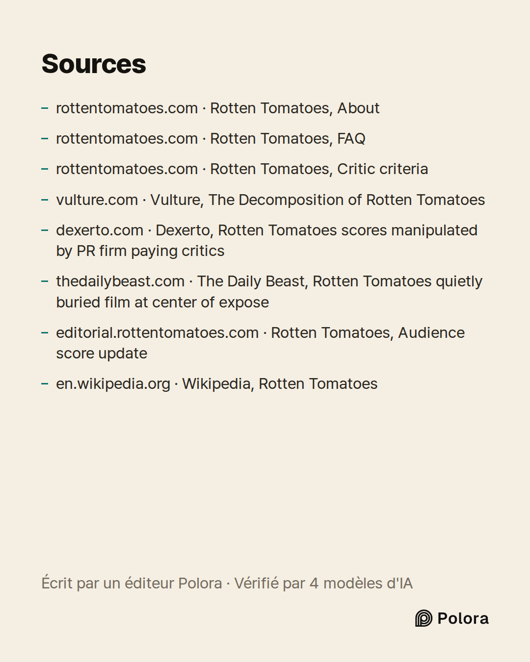 Sources 8 : rottentomatoes.com · Rotten Tomatoes, About, rottentomatoes.com · Rotten Tomatoes, FAQ, rottentomatoes.com · Rotten Tomatoes, Critic criteria + 5
