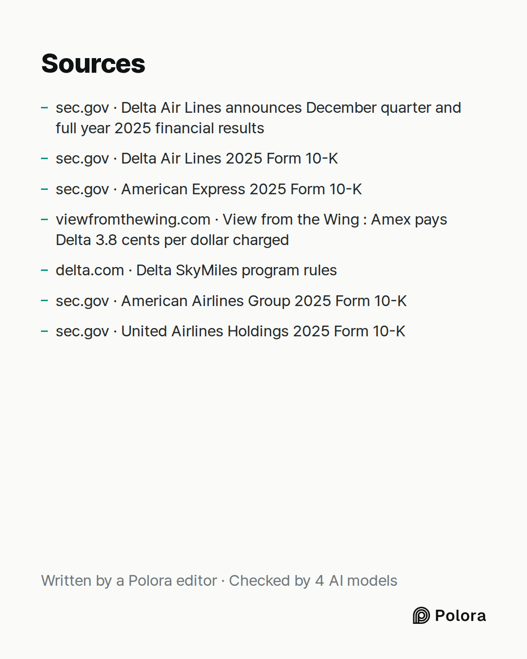 Sources 7 : sec.gov · Delta Air Lines announces December quarter and full year 2025 financial results, sec.gov · Delta Air Lines 2025 Form 10-K, sec.gov · American Express 2025 Form 10-K + 4