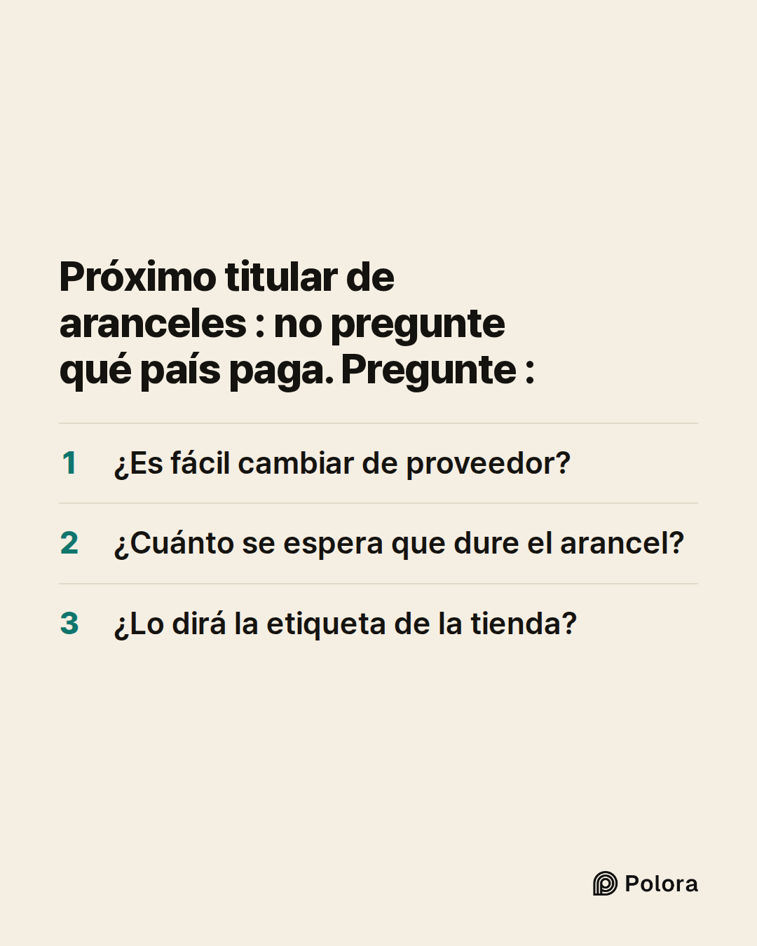 Próximo titular de aranceles : no pregunte qué país paga. Pregunte : · ¿Es fácil cambiar de proveedor? · ¿Cuánto se espera que dure el arancel? · ¿Lo dirá la etiqueta de la tienda?