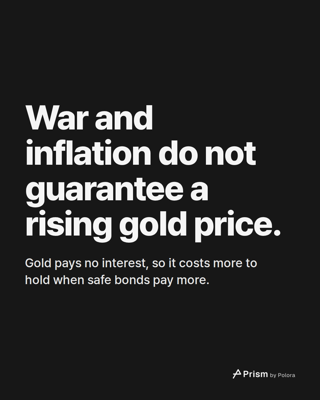 War and inflation do not guarantee a rising gold price. · Gold pays no interest, so it costs more to hold when safe bonds pay more.