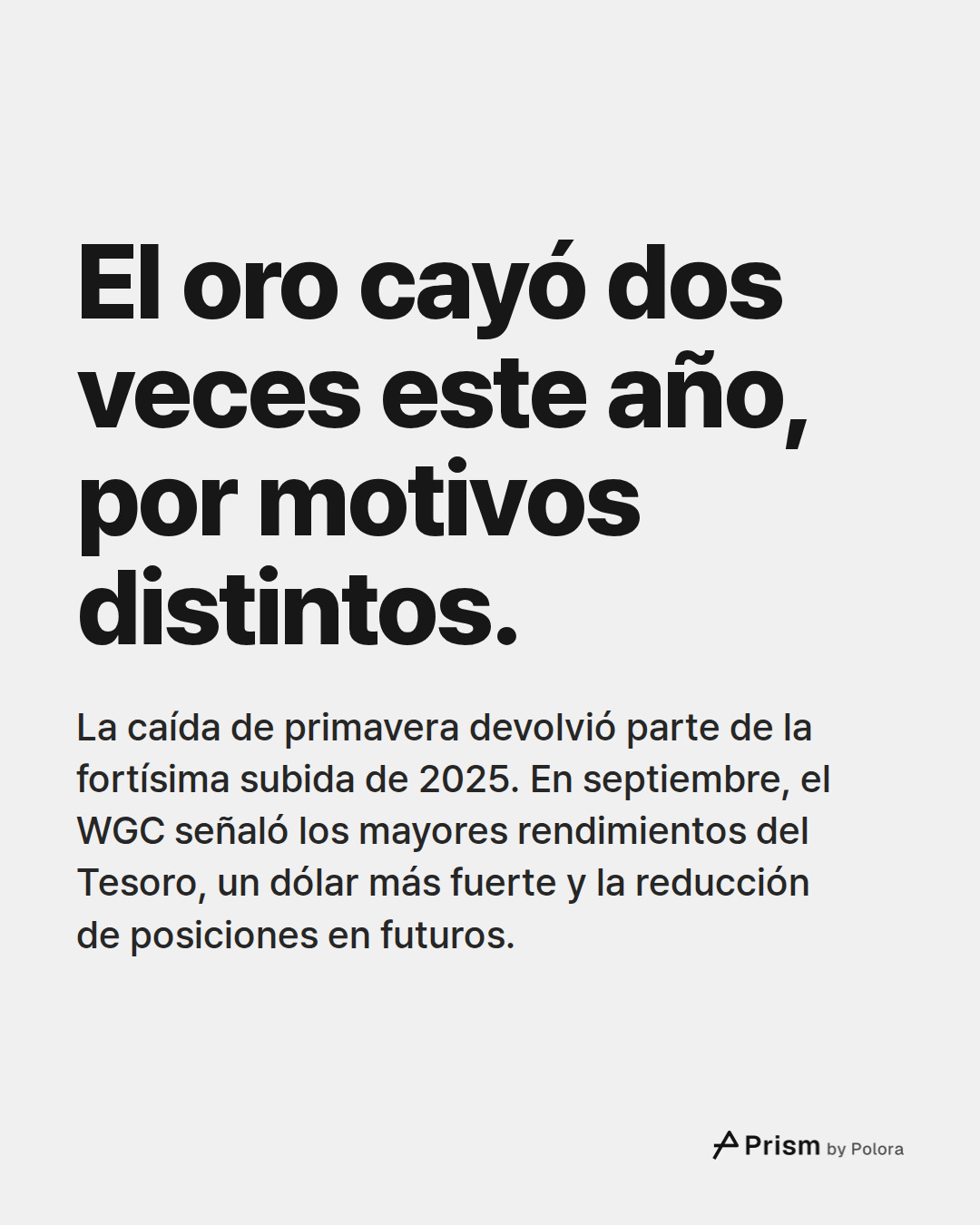El oro cayó dos veces este año, por motivos distintos. · La caída de primavera devolvió parte de la fortísima subida de 2025. En septiembre, el WGC señaló los mayores rendimientos del Tesoro, un dólar más fuerte y la reducción de posiciones en futuros.