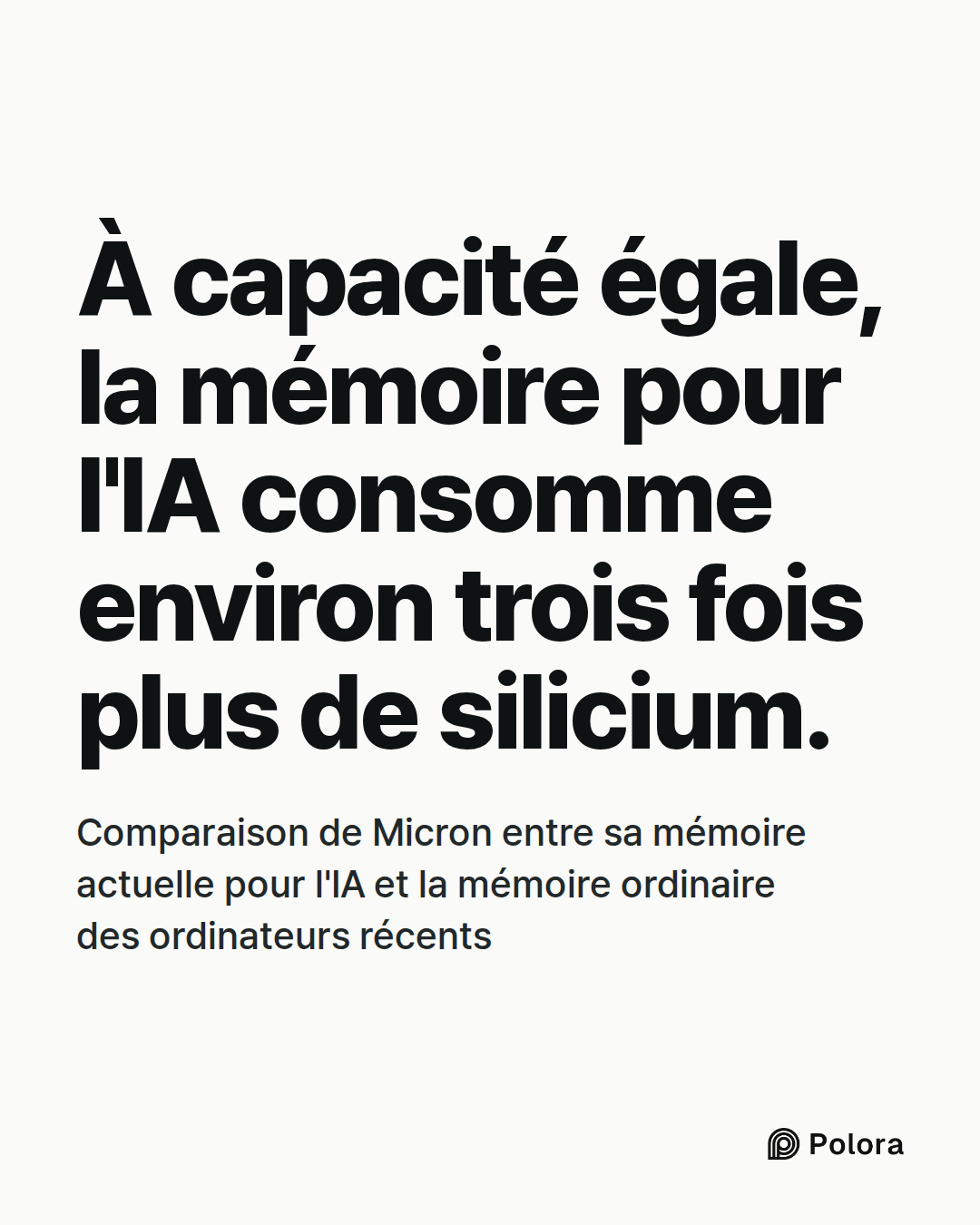 À capacité égale, la mémoire pour l'IA consomme environ trois fois plus de silicium. · Comparaison de Micron entre sa mémoire actuelle pour l'IA et la mémoire ordinaire des ordinateurs récents