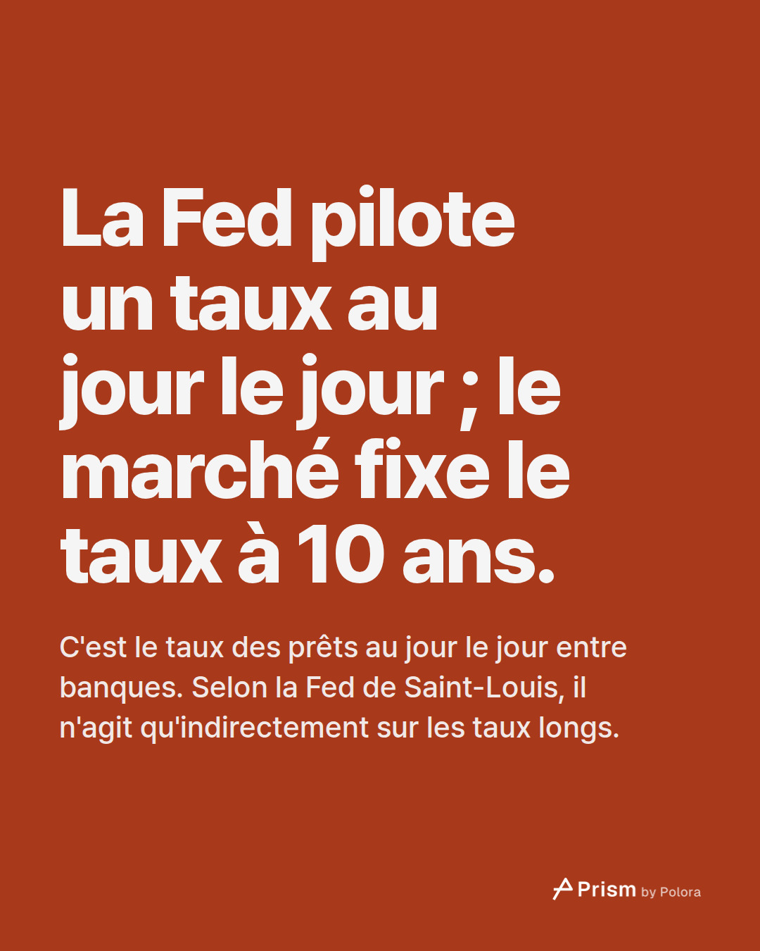 La Fed pilote un taux au jour le jour ; le marché fixe le taux à 10 ans. · C'est le taux des prêts au jour le jour entre banques. Selon la Fed de Saint-Louis, il n'agit qu'indirectement sur les taux longs.