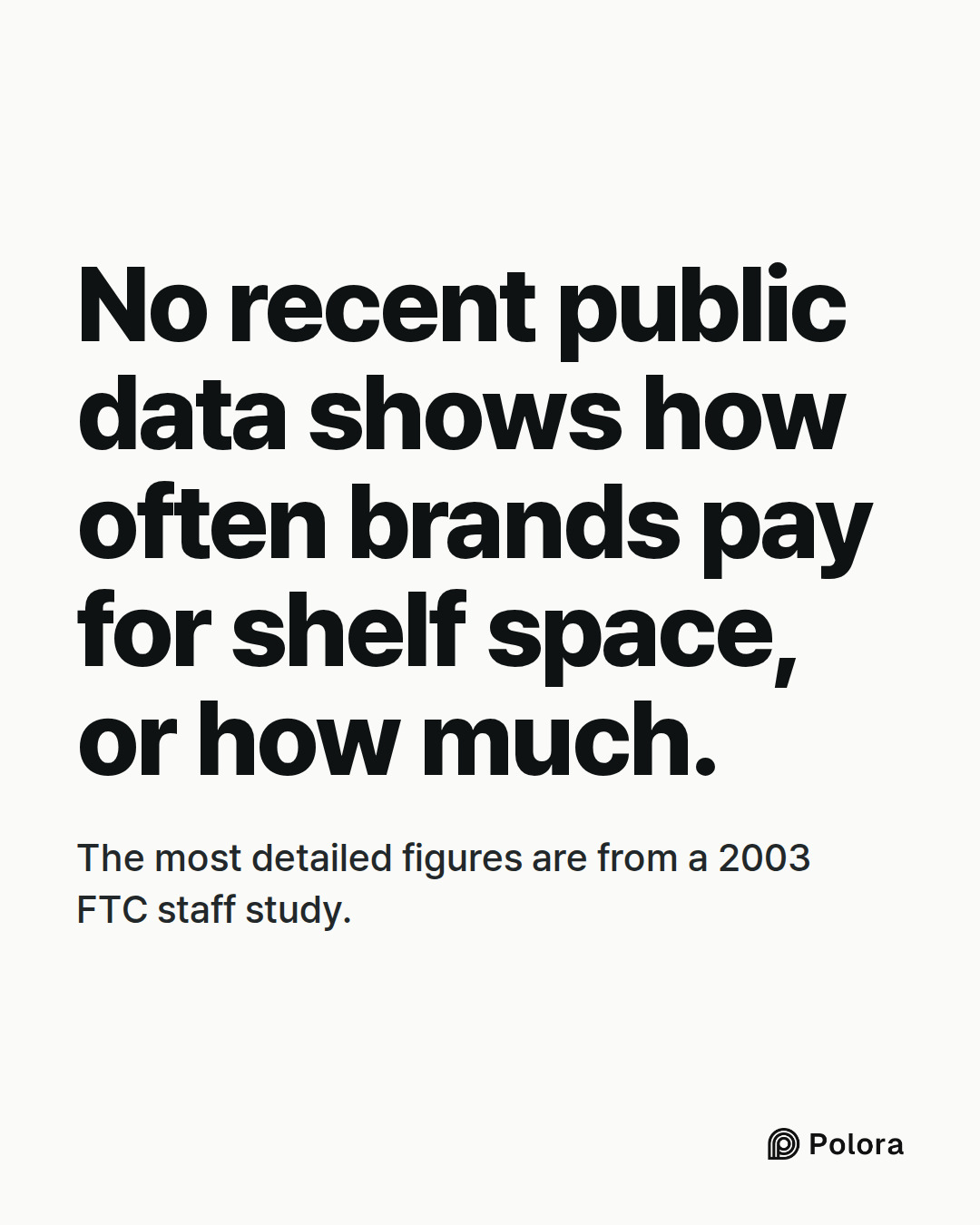 No recent public data shows how often brands pay for shelf space, or how much. · The most detailed figures are from a 2003 FTC staff study.