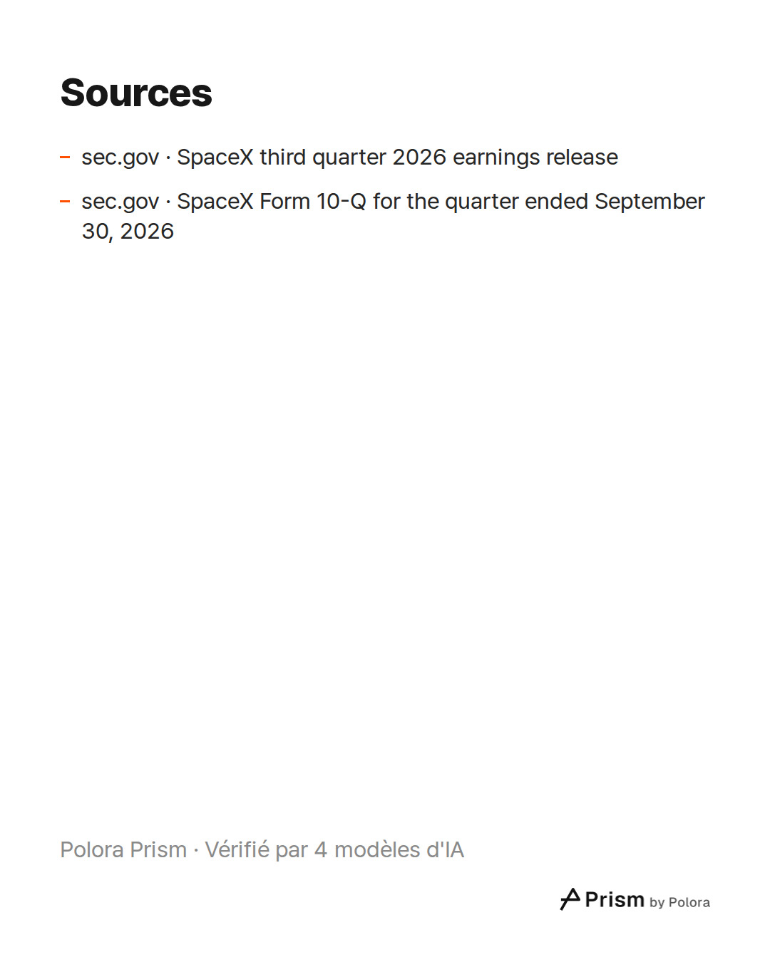 Sources 2 : sec.gov · SpaceX third quarter 2026 earnings release, sec.gov · SpaceX Form 10-Q for the quarter ended September 30, 2026