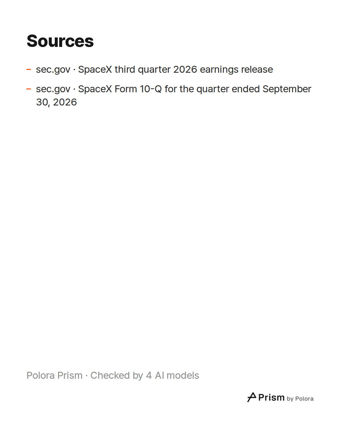Sources 2 : sec.gov · SpaceX third quarter 2026 earnings release, sec.gov · SpaceX Form 10-Q for the quarter ended September 30, 2026