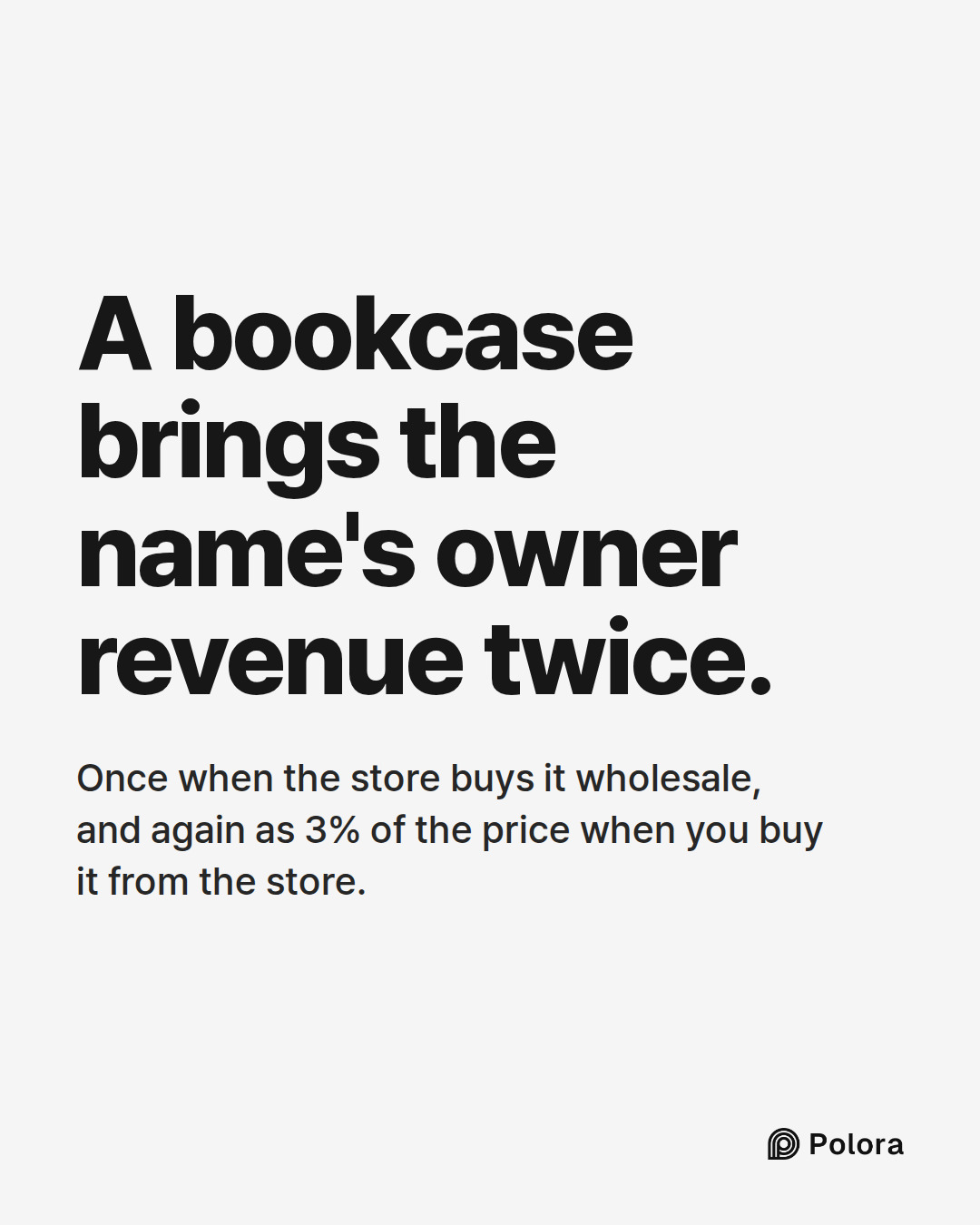 A bookcase brings the name's owner revenue twice. · Once when the store buys it wholesale, and again as 3% of the price when you buy it from the store.