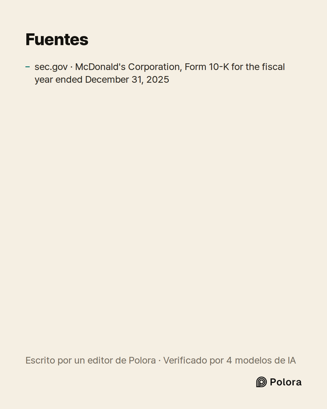 Fuentes 1 : sec.gov · McDonald's Corporation, Form 10-K for the fiscal year ended December 31, 2025