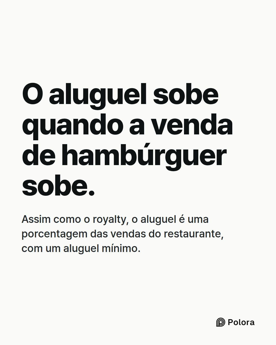 O aluguel sobe quando a venda de hambúrguer sobe. · Assim como o royalty, o aluguel é uma porcentagem das vendas do restaurante, com um aluguel mínimo.