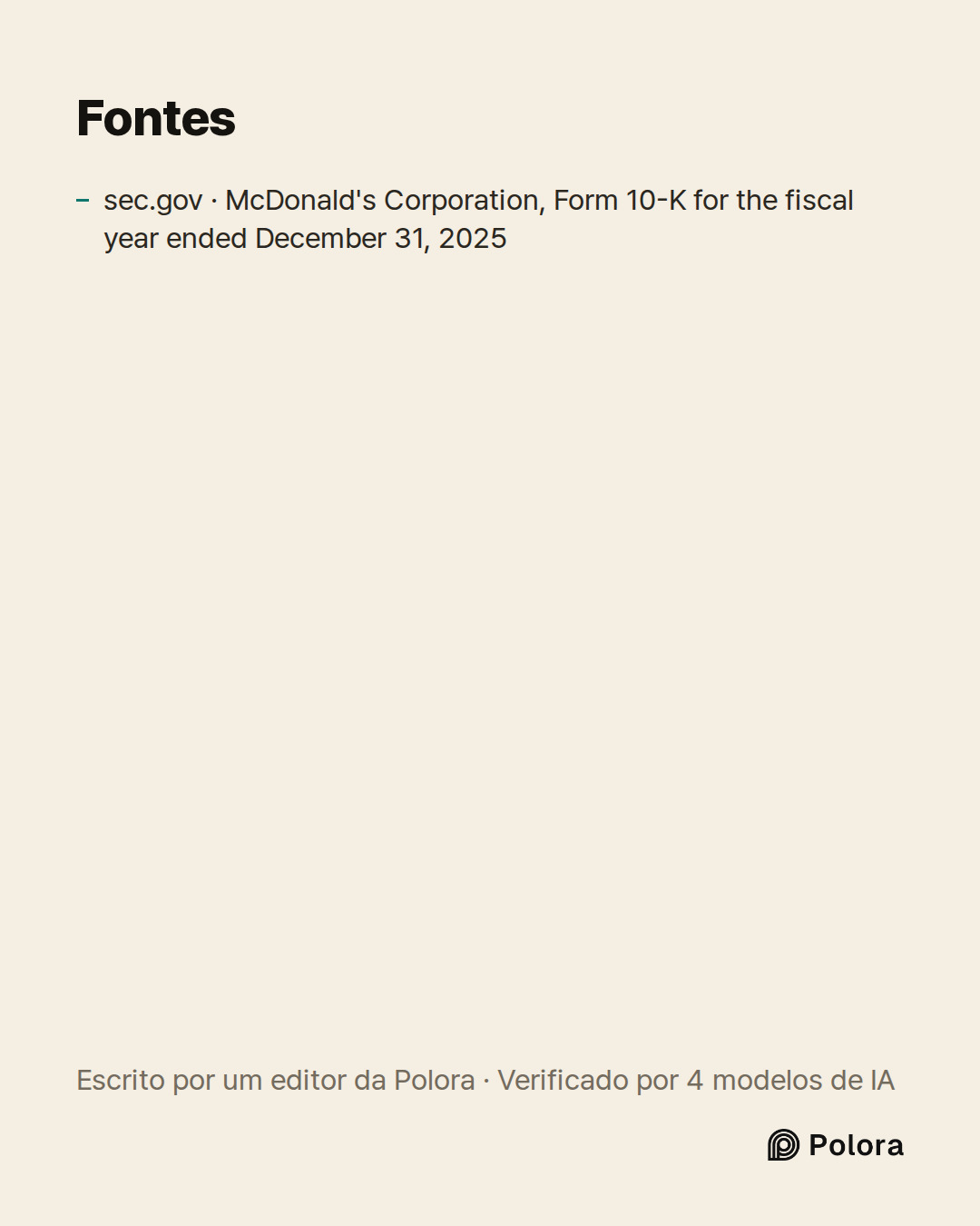 Fontes 1 : sec.gov · McDonald's Corporation, Form 10-K for the fiscal year ended December 31, 2025
