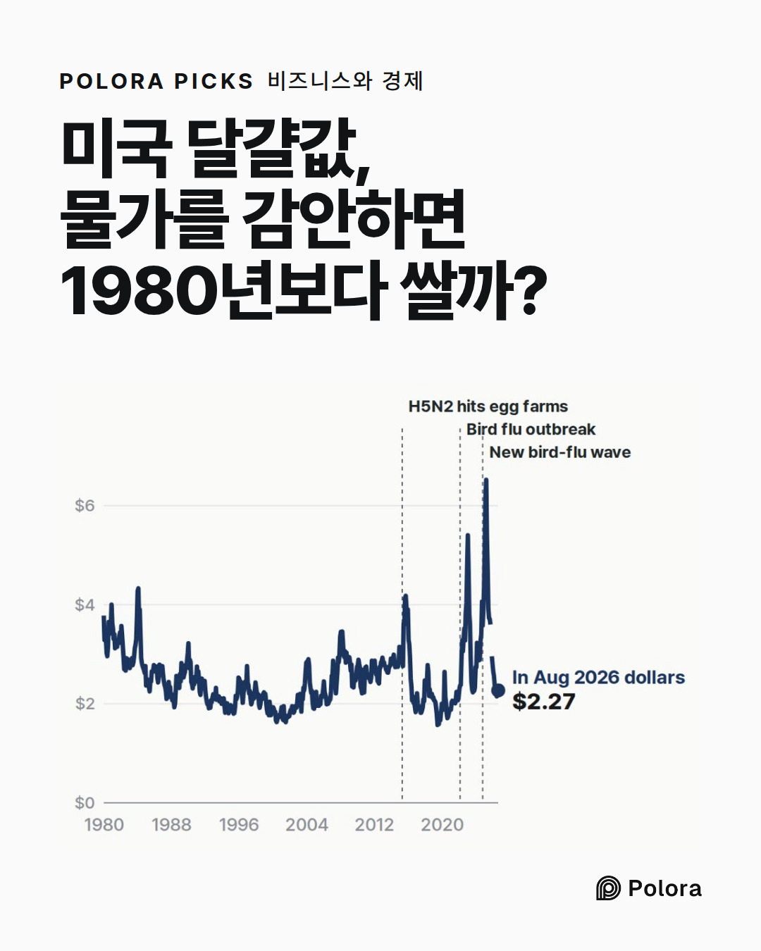 미국 달걀값, 물가를 감안하면 1980년보다 쌀까?