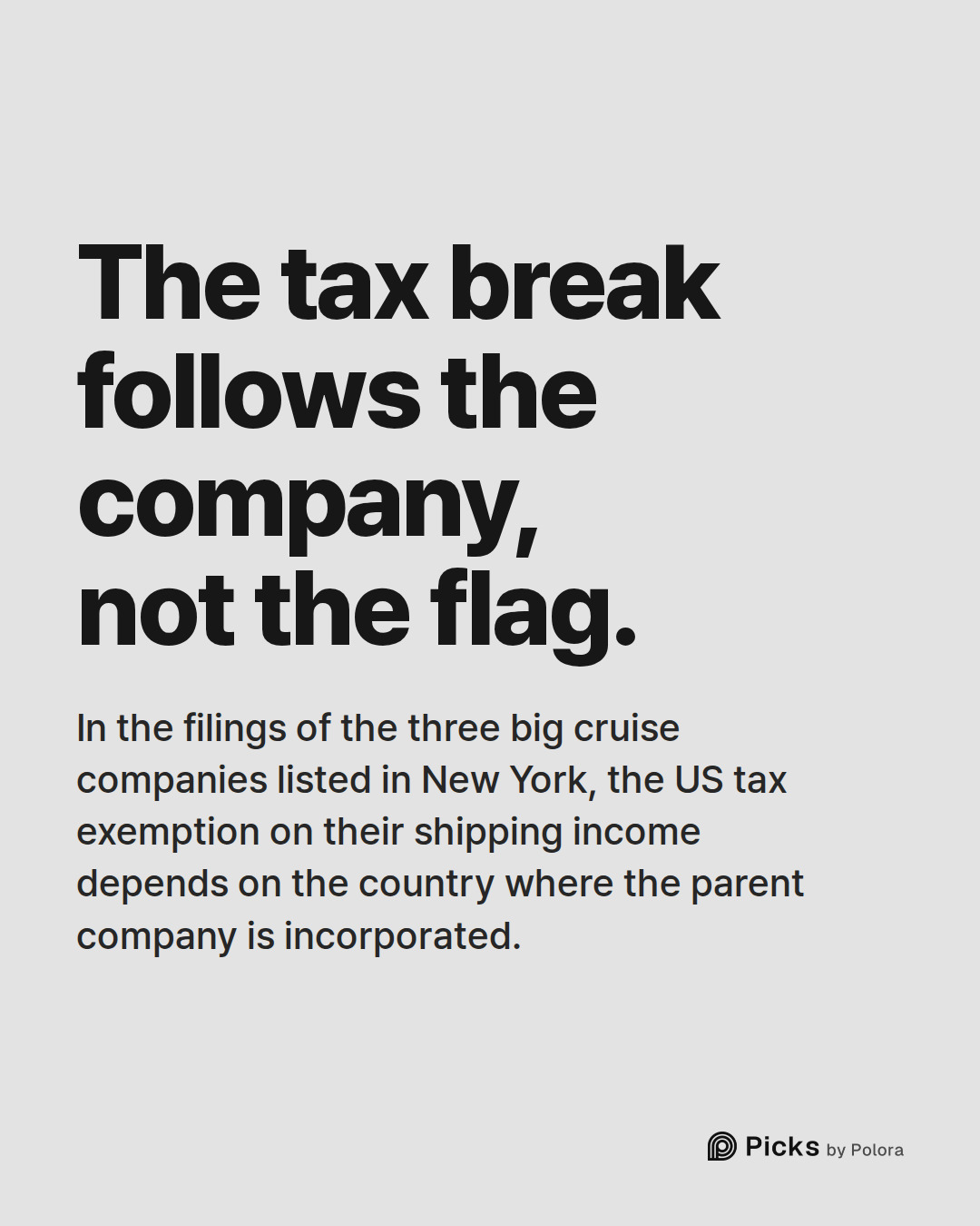 The tax break follows the company, not the flag. · In the filings of the three big cruise companies listed in New York, the US tax exemption on their shipping income depends on the country where the parent company is incorporated.
