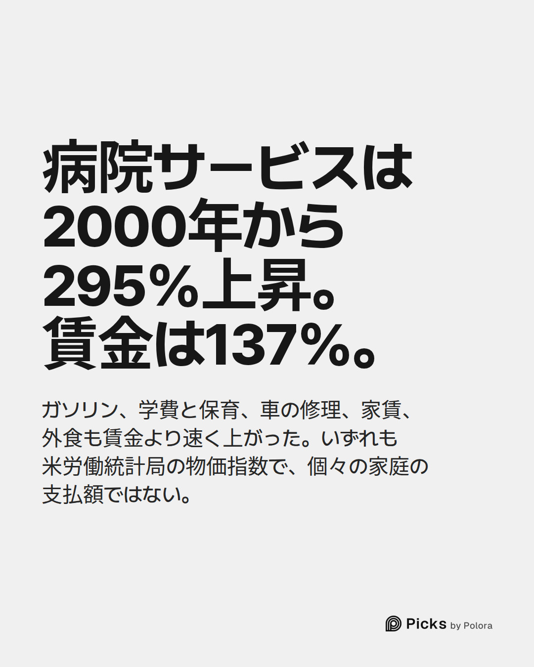 病院サービスは2000年から295%上昇。賃金は137%。 · ガソリン、学費と保育、車の修理、家賃、外食も賃金より速く上がった。いずれも米労働統計局の物価指数で、個々の家庭の支払額ではない。