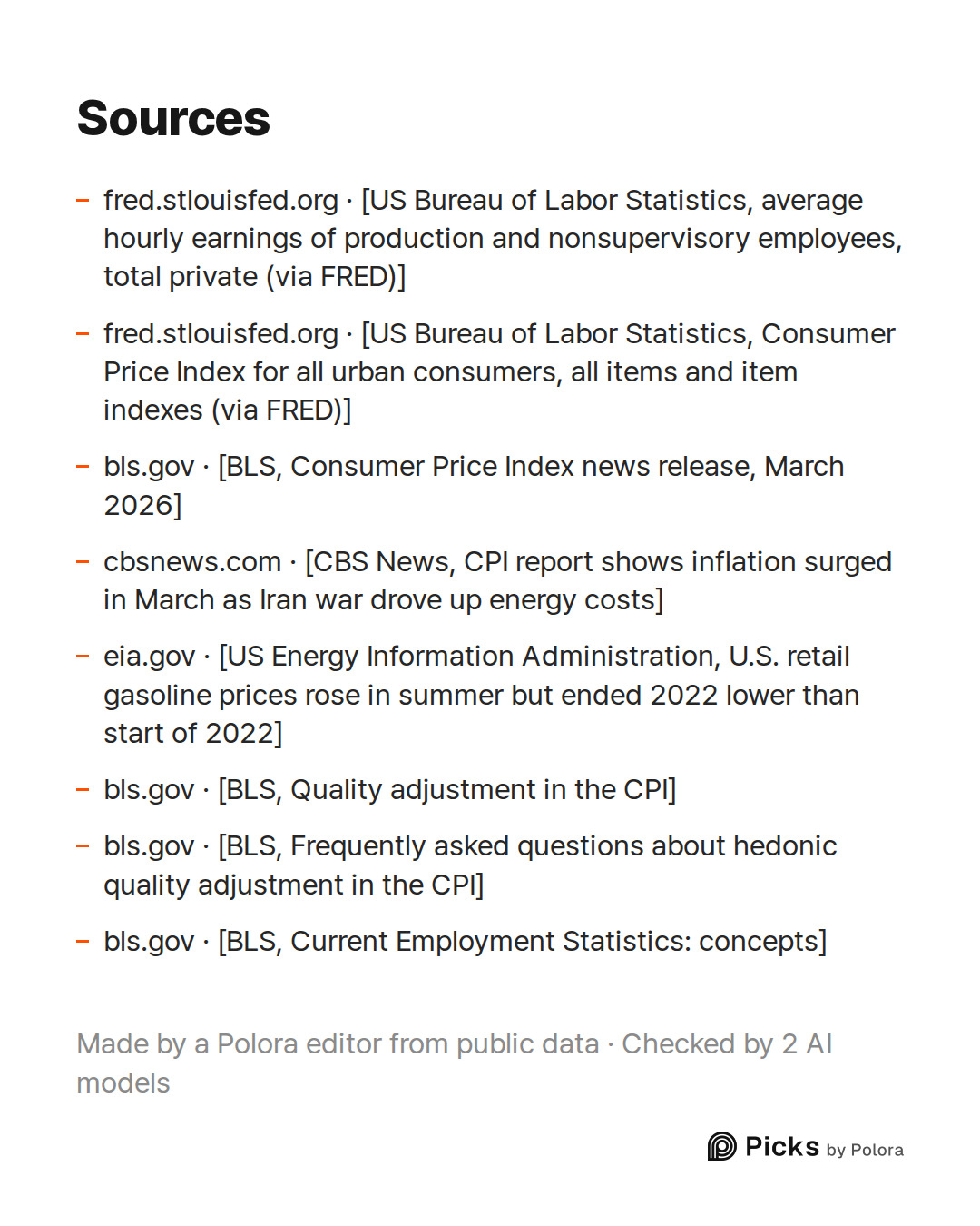 Sources 8 : fred.stlouisfed.org · [US Bureau of Labor Statistics, average hourly earnings of production and nonsupervisory employees, total private (via FRED)], fred.stlouisfed.org · [US Bureau of Labor Statistics, Consumer Price Index for all urban consumers, all items and item indexes (via FRED)],