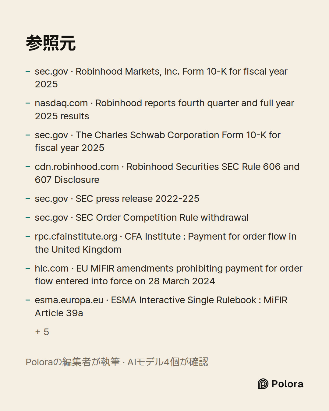 出典 14 : sec.gov · Robinhood Markets, Inc. Form 10-K for fiscal year 2025, nasdaq.com · Robinhood reports fourth quarter and full year 2025 results, sec.gov · The Charles Schwab Corporation Form 10-K for fiscal year 2025 + 11
